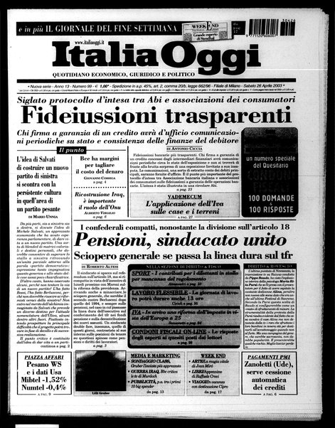 Italia oggi : quotidiano di economia finanza e politica